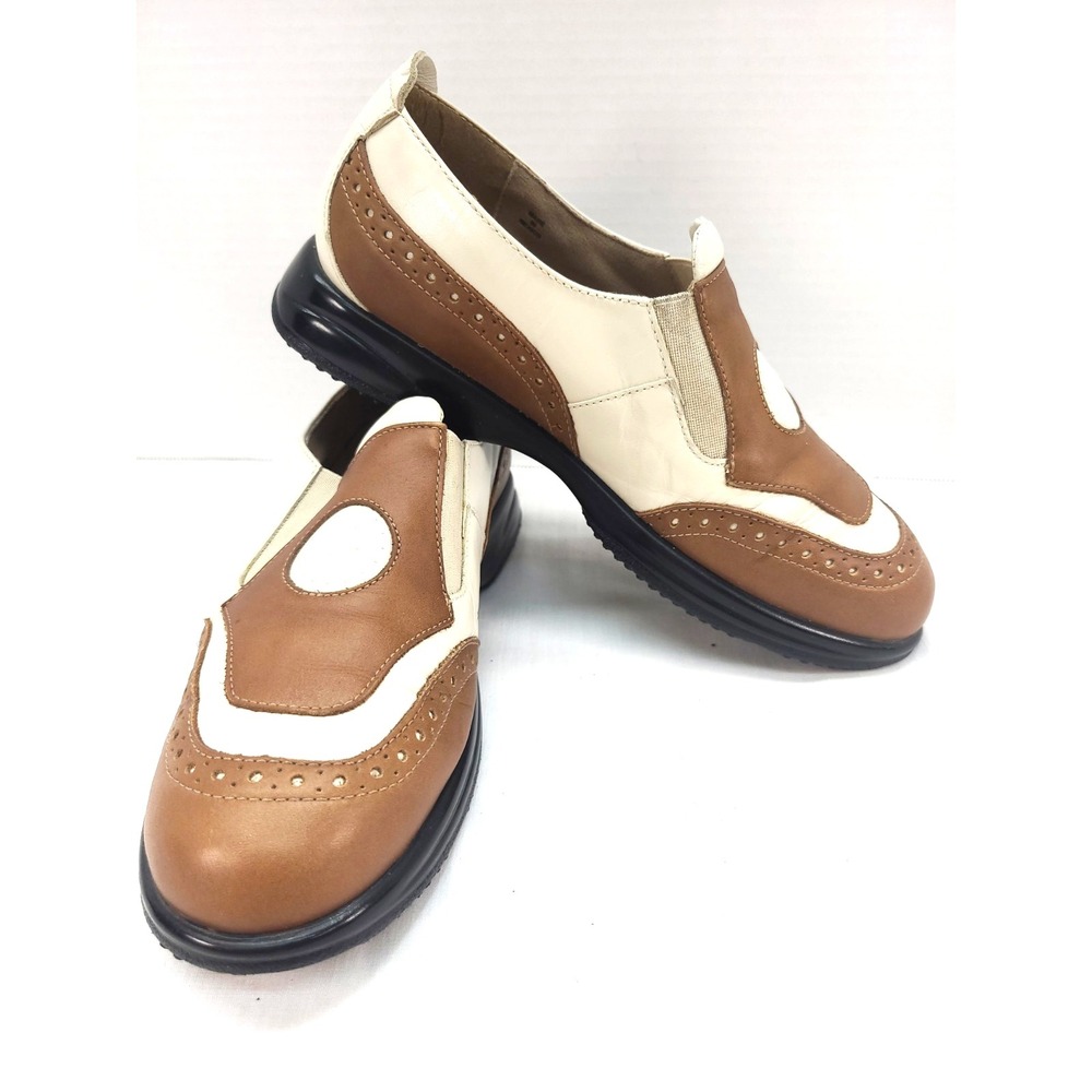 Sandbaggers Madison Womens Ladies Brown And White Gold Shoes - Size 8 Slip On